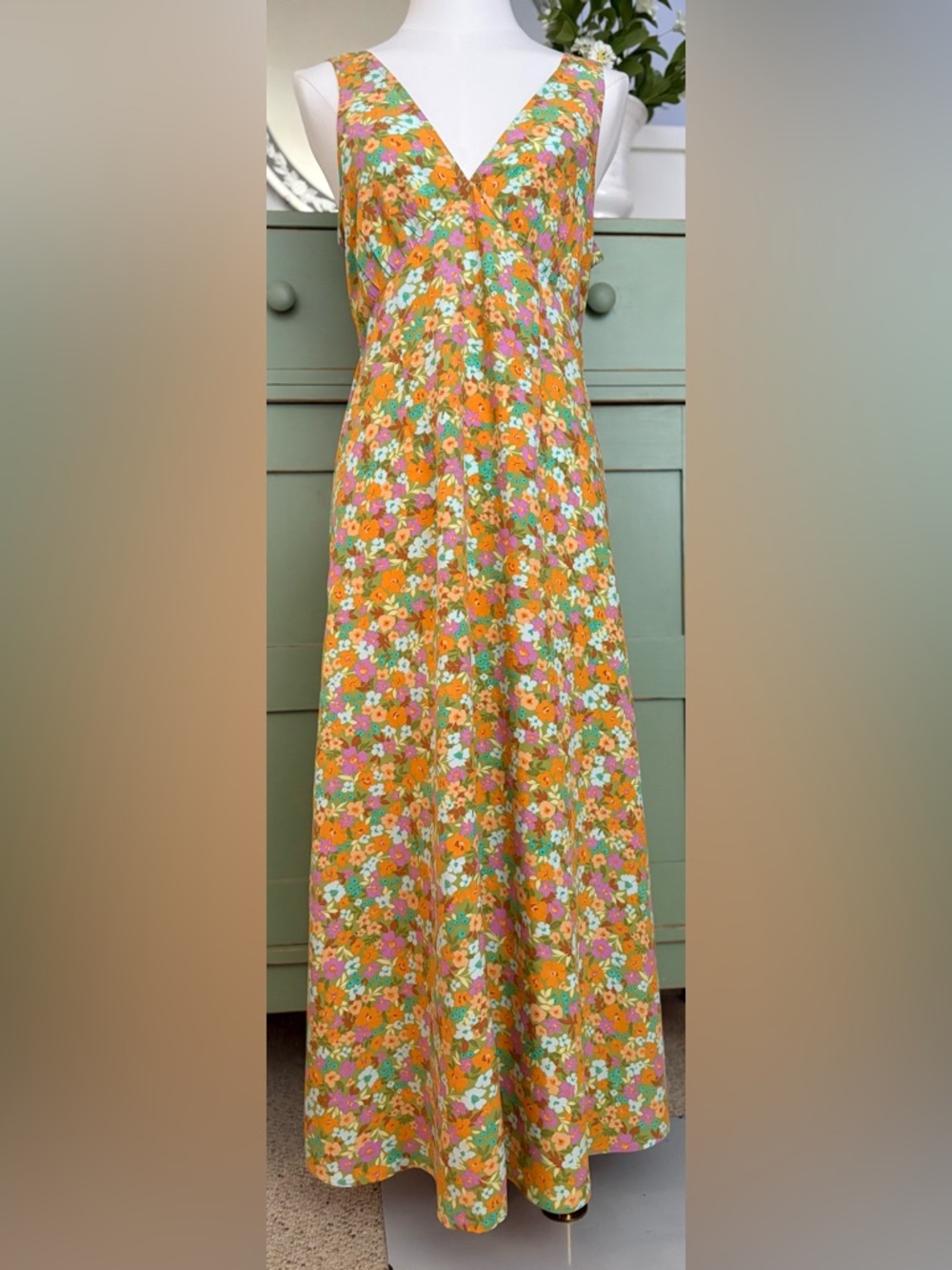 Billabong “Feel the Love” Floral Fit & Flare Maxi Dress w V-Neck & Tie at Back 8